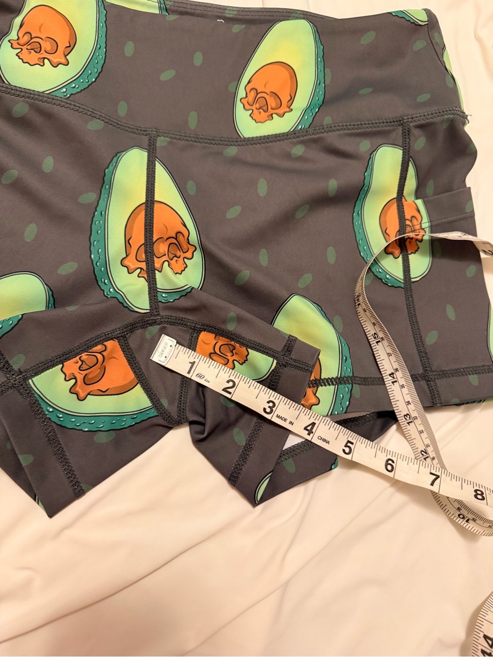 Feed me fight me medium Avocado Skull Print Workout Shorts - Black/Green fmfm - Picture 3 of 7